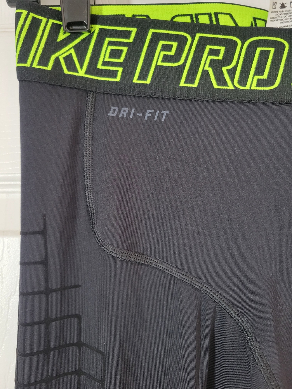 Nike Pro Combat Dri-Fit Hyperwarm Tights Black Neon Green Large - Picture 4 of 8